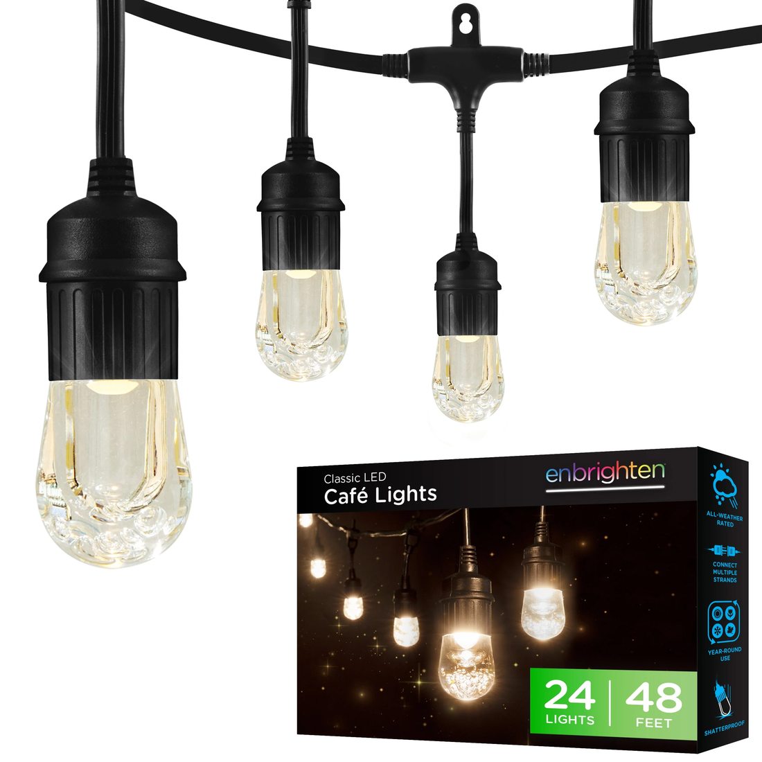 Enbrighten Classic LED Cafe Lights, 24 Bulbs, 48ft (35631) product photo