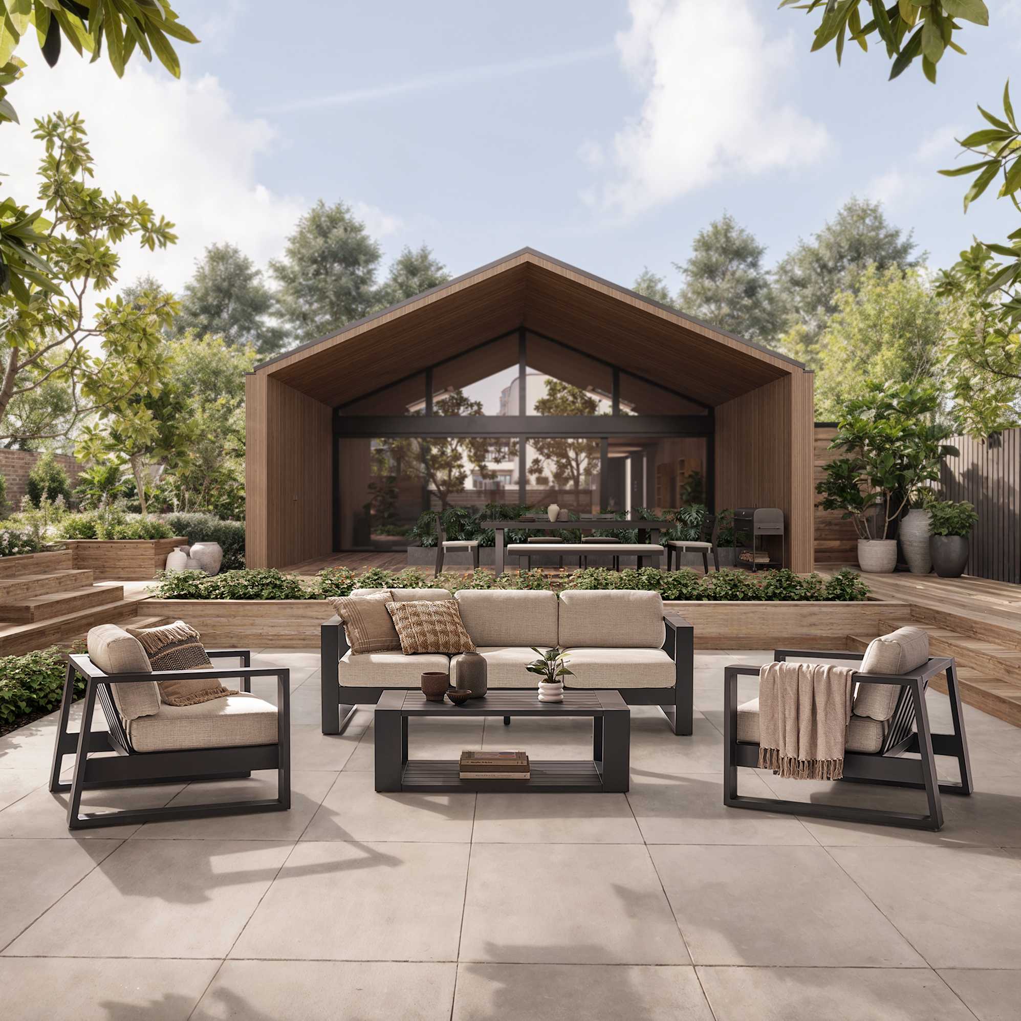 Rio Outdoor Sofa, 2 Lounge Chairs & Table Set product photo