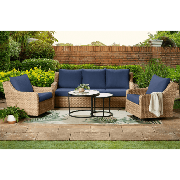 River Oaks 5-Piece Wicker Conversation Set with Patio Cover product photo